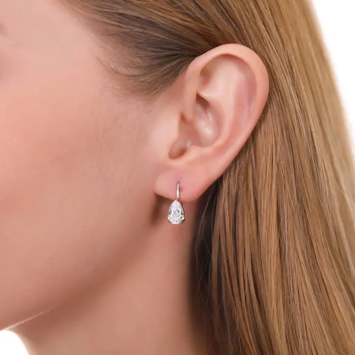 BERRICLE Earrings Solitaire Pear CZ Leverback Earrings in Sterling Silver