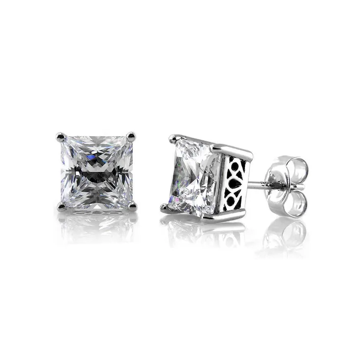 BERRICLE Earrings Solitaire Princess CZ Stud Earrings in Sterling Silver