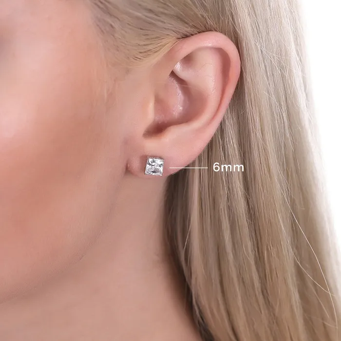 BERRICLE Earrings Solitaire Princess CZ Stud Earrings in Sterling Silver