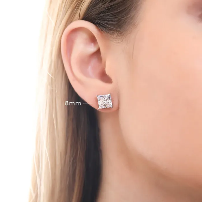 BERRICLE Earrings Solitaire Princess CZ Stud Earrings in Sterling Silver