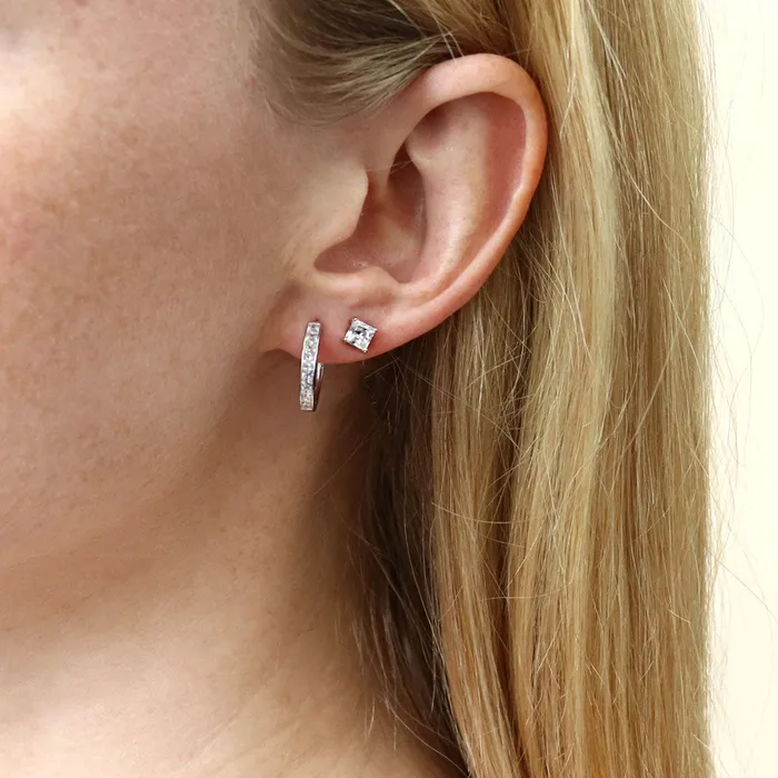 BERRICLE Earrings Solitaire Princess CZ Stud Earrings in Sterling Silver