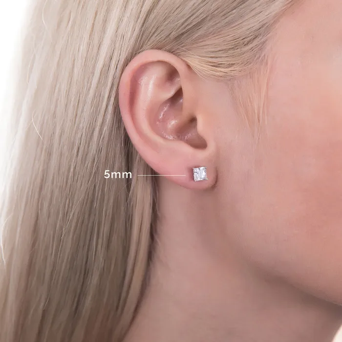 BERRICLE Earrings Solitaire Princess CZ Stud Earrings in Sterling Silver