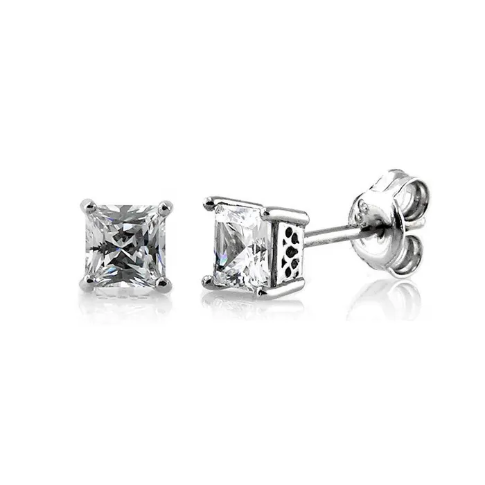 BERRICLE Earrings Solitaire Princess CZ Stud Earrings in Sterling Silver