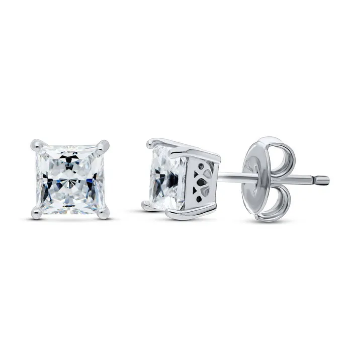 BERRICLE Earrings Solitaire Princess CZ Stud Earrings in Sterling Silver