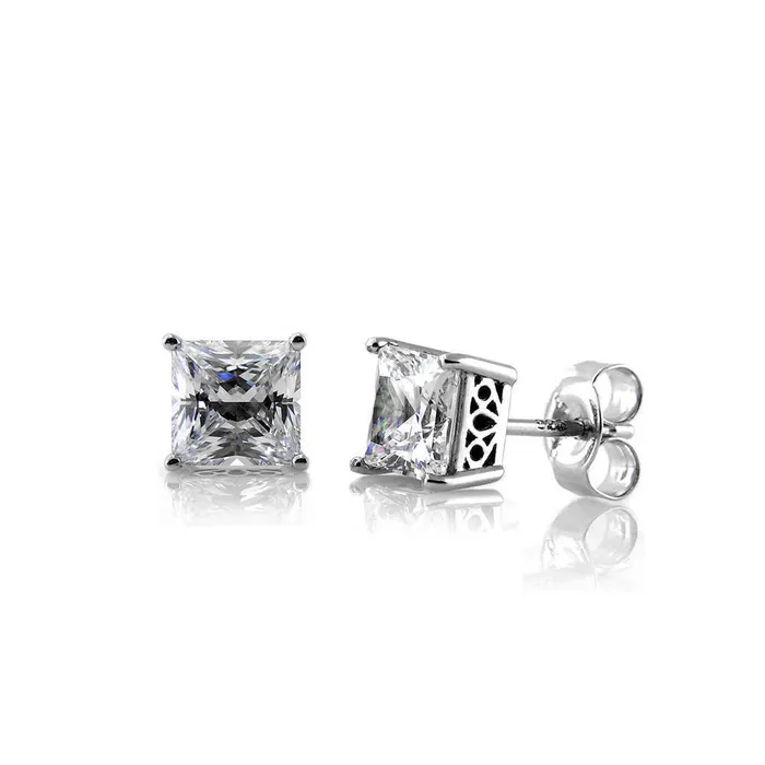 BERRICLE Earrings Solitaire Princess CZ Stud Earrings in Sterling Silver