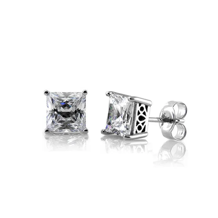 BERRICLE Earrings Solitaire Princess CZ Stud Earrings in Sterling Silver