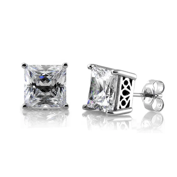 BERRICLE Earrings Solitaire Princess CZ Stud Earrings in Sterling Silver