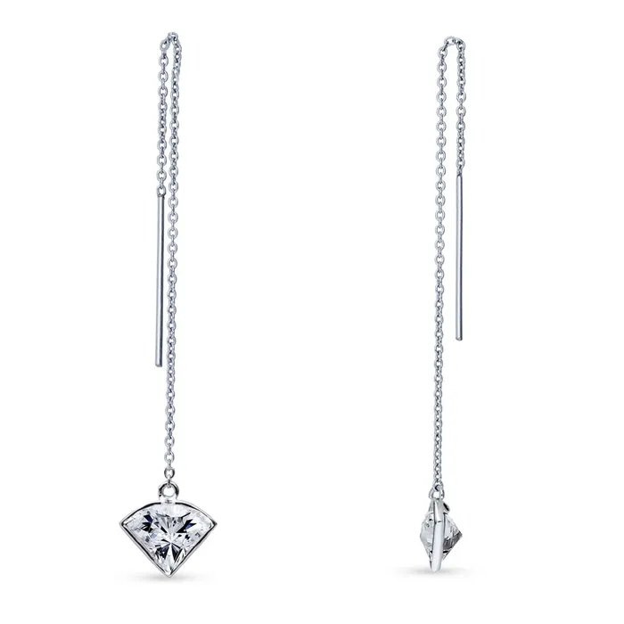 BERRICLE Earrings Solitaire Side View Cut CZ Threader Earrings in Sterling Silver BERRICLE Earrings Solitaire Side View Cut CZ Threader Earrings in Sterling Silver