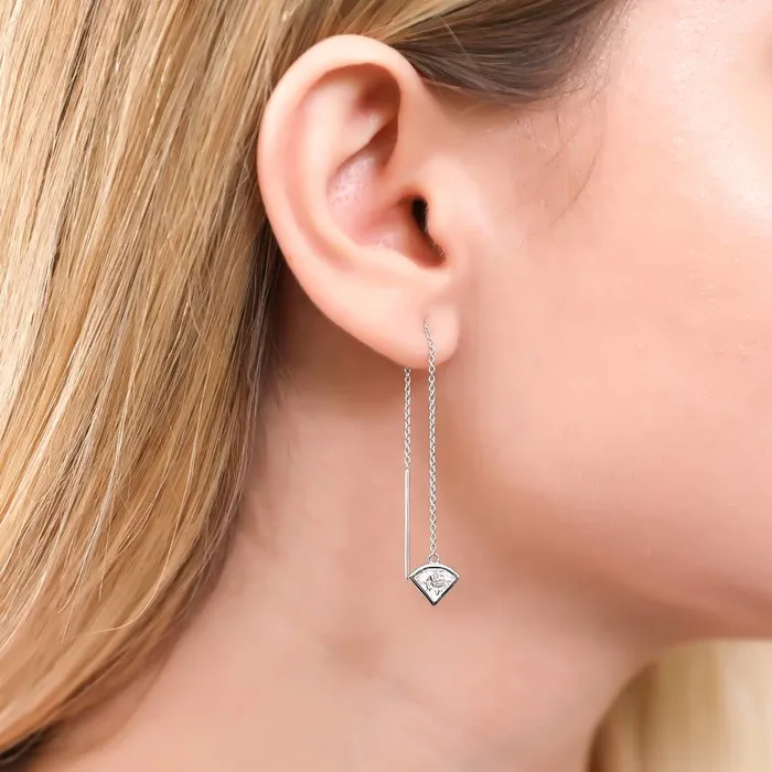 BERRICLE Earrings Solitaire Side View Cut CZ Threader Earrings in Sterling Silver