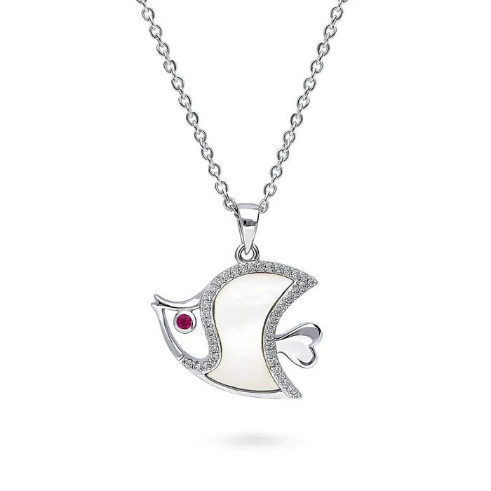 BERRICLE Fish Mother Of Pearl Necklace in Sterling Silver Necklaces