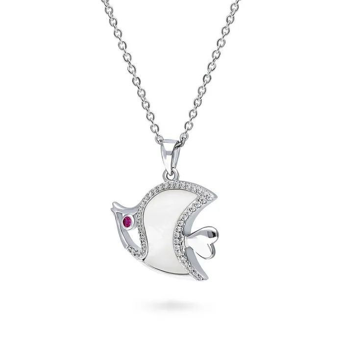 BERRICLE Fish Mother Of Pearl Necklace in Sterling Silver Necklaces
