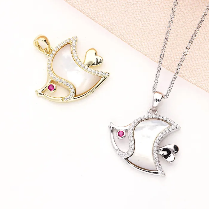 BERRICLE Fish Mother Of Pearl Necklace in Sterling Silver Necklaces