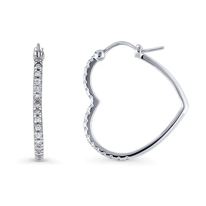 BERRICLE Heart CZ Medium Hoop Earrings in Sterling Silver 1 Earrings