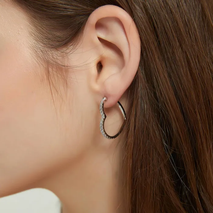 BERRICLE Heart CZ Medium Hoop Earrings in Sterling Silver 1 Earrings