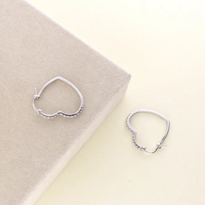 BERRICLE Heart CZ Medium Hoop Earrings in Sterling Silver 1 Earrings