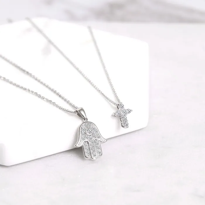 BERRICLE Necklaces Cross CZ Necklace in Sterling Silver 2 Piece