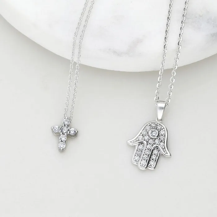BERRICLE Necklaces Cross CZ Necklace in Sterling Silver 2 Piece