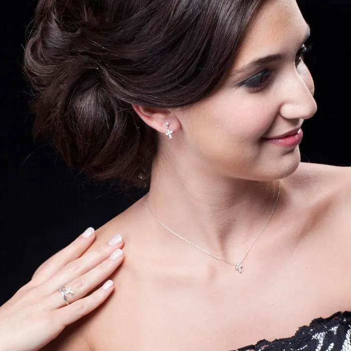 BERRICLE Necklaces Cross CZ Necklace in Sterling Silver 2 Piece