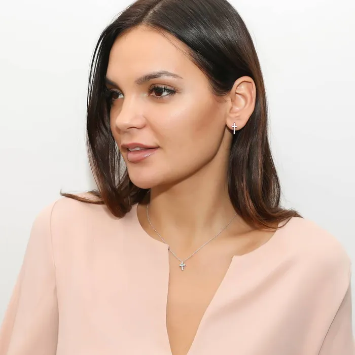 BERRICLE Necklaces Cross CZ Necklace in Sterling Silver 2 Piece