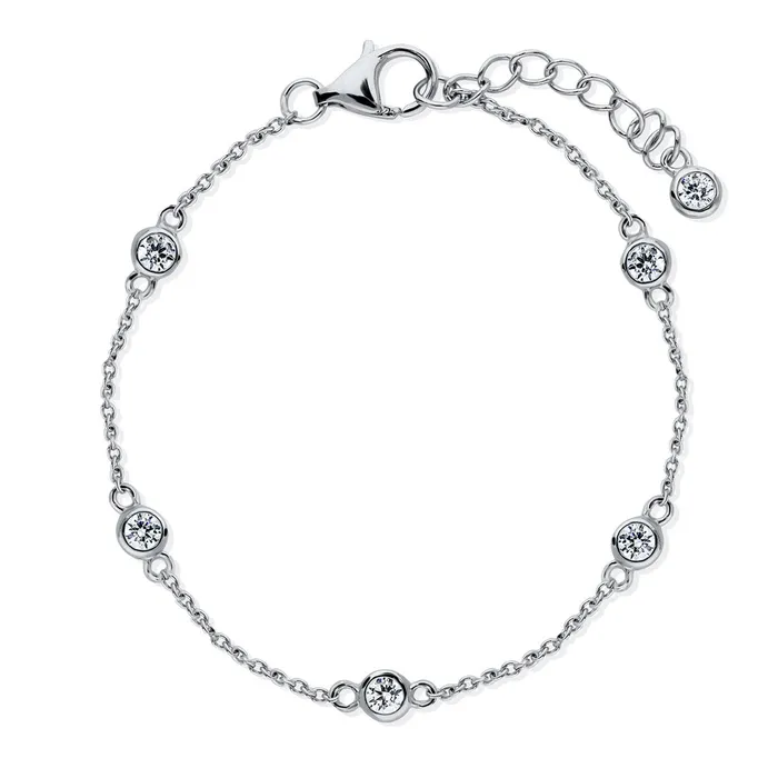 BERRICLE Necklaces CZ by Yard Rolo Chain Station Anklet in Sterling Silver