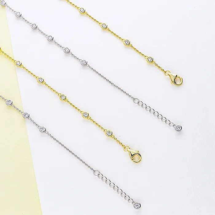 BERRICLE Necklaces CZ by Yard Rolo Chain Station Anklet in Sterling Silver