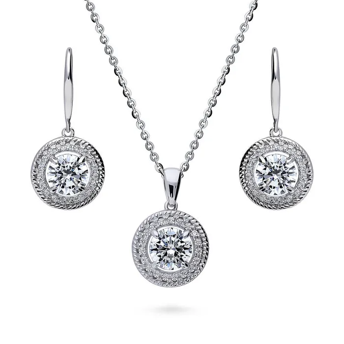BERRICLE Necklaces Halo Cable CZ Necklace and Earrings in Sterling Silver