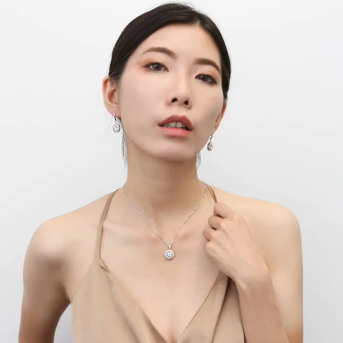 BERRICLE Necklaces Halo Cable CZ Necklace and Earrings in Sterling Silver