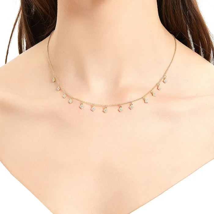 BERRICLE Necklaces Milgrain CZ Station Necklace in Gold Flashed Sterling Silver