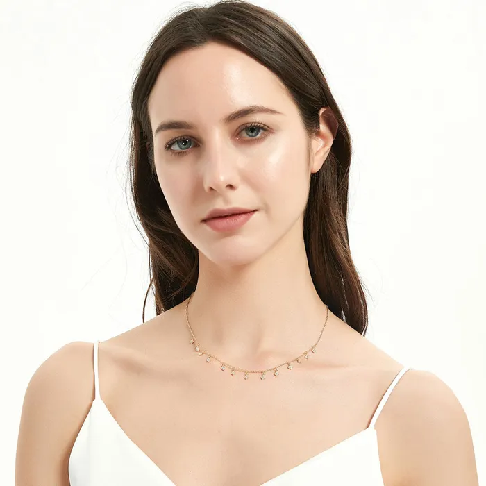 BERRICLE Necklaces Milgrain CZ Station Necklace in Gold Flashed Sterling Silver