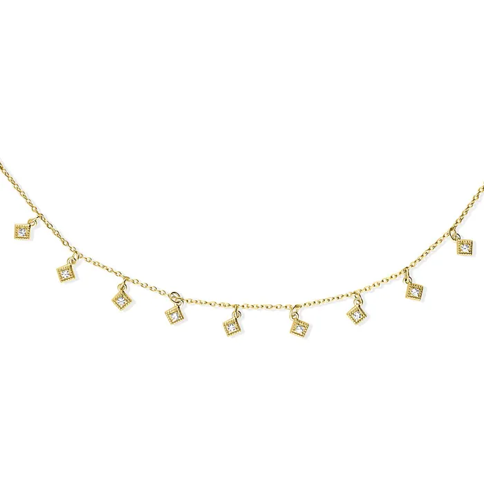 BERRICLE Necklaces Milgrain CZ Station Necklace in Gold Flashed Sterling Silver