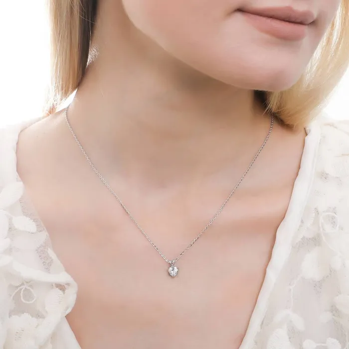BERRICLE Necklaces Solitaire Heart 07ct Heart CZ Necklace in Sterling Silver