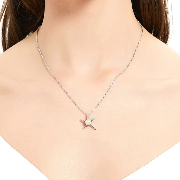 BERRICLE Necklaces Starfish Solitaire Cultured Pearl Necklace in Sterling Silver