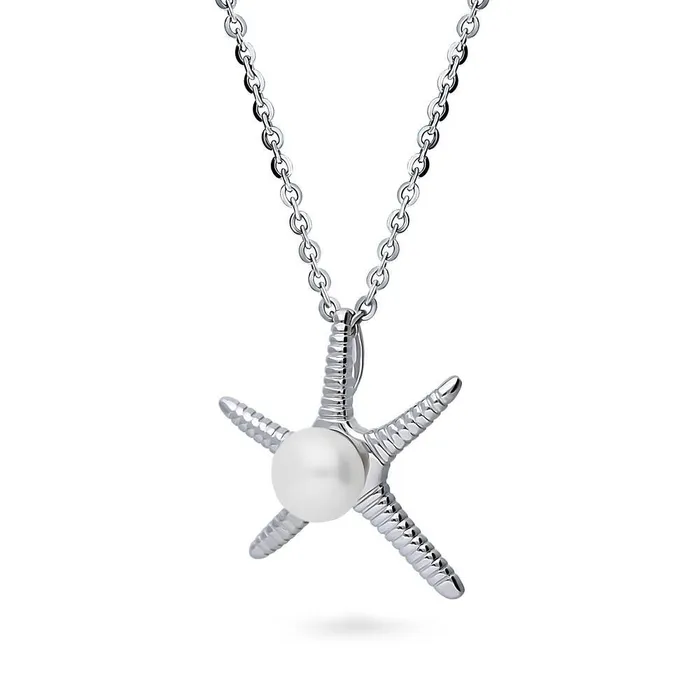 BERRICLE Necklaces Starfish Solitaire Cultured Pearl Necklace in Sterling Silver