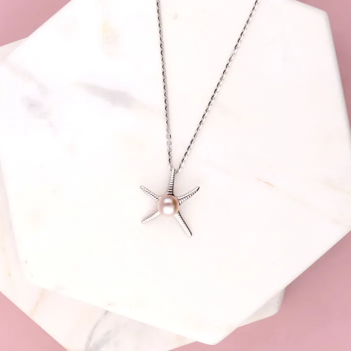 BERRICLE Necklaces Starfish Solitaire Cultured Pearl Necklace in Sterling Silver