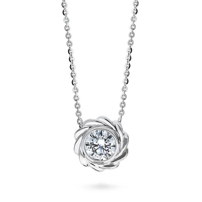 BERRICLE Necklaces Woven Solitaire 125ct Bezel CZ Necklace in Sterling Silver BERRICLE Necklaces Woven Solitaire 125ct Bezel CZ Necklace in Sterling Silver