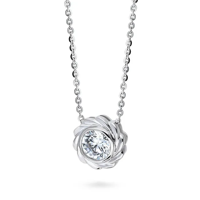 BERRICLE Necklaces Woven Solitaire 125ct Bezel CZ Necklace in Sterling Silver