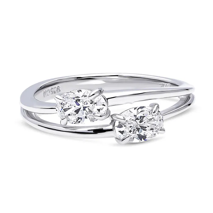BERRICLE Rings 2Stone CZ Split Shank Ring in Sterling Silver
