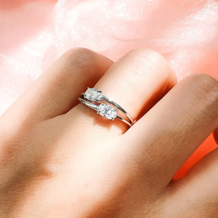 BERRICLE Rings 2Stone CZ Split Shank Ring in Sterling Silver