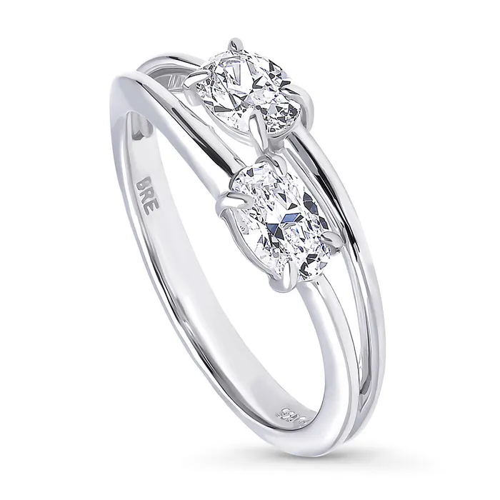 BERRICLE Rings 2Stone CZ Split Shank Ring in Sterling Silver