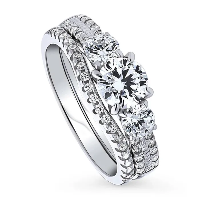 BERRICLE Rings 3Stone 08ct CZ Ring Set in Sterling Silver