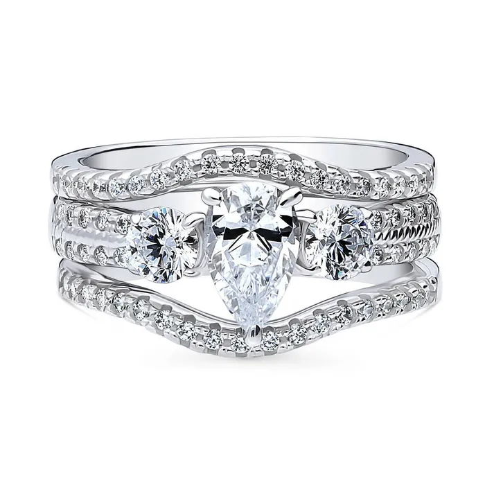 BERRICLE Rings 3Stone 08ct Pear CZ Ring Set in Sterling Silver