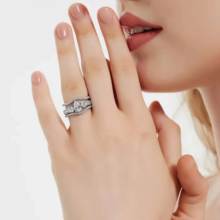 BERRICLE Rings 3Stone 08ct Pear CZ Ring Set in Sterling Silver