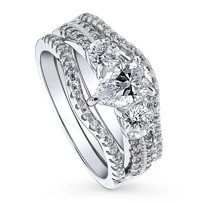 BERRICLE Rings 3Stone 08ct Pear CZ Ring Set in Sterling Silver
