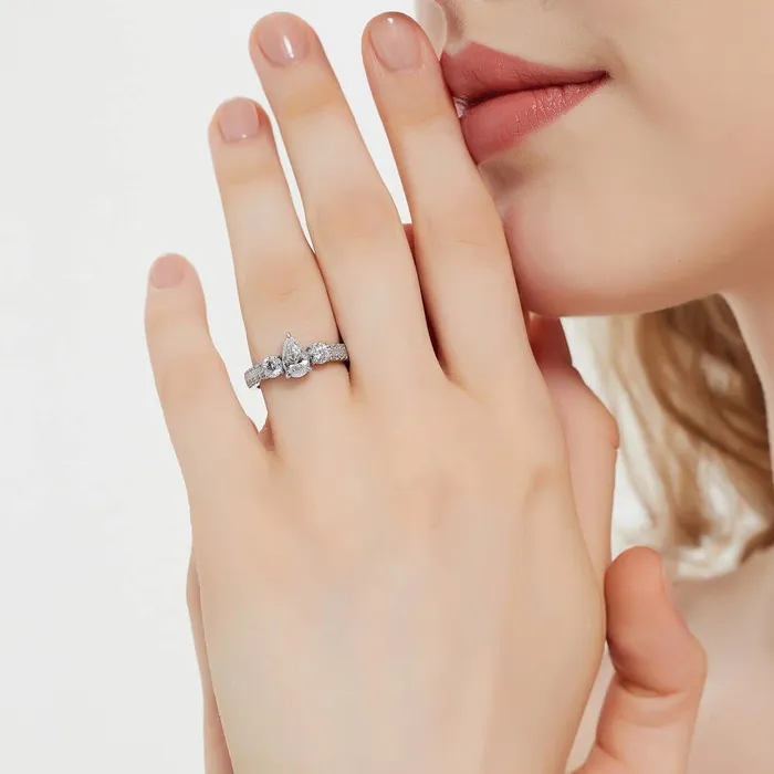 BERRICLE Rings 3Stone 08ct Pear CZ Ring Set in Sterling Silver