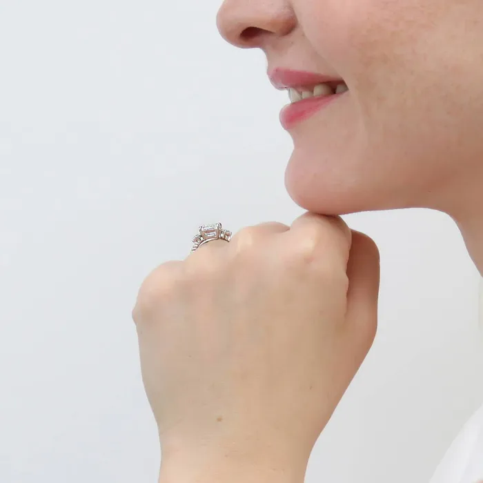 BERRICLE Rings 3Stone Woven 26ct Emerald Cut CZ Ring Set in Sterling Silver
