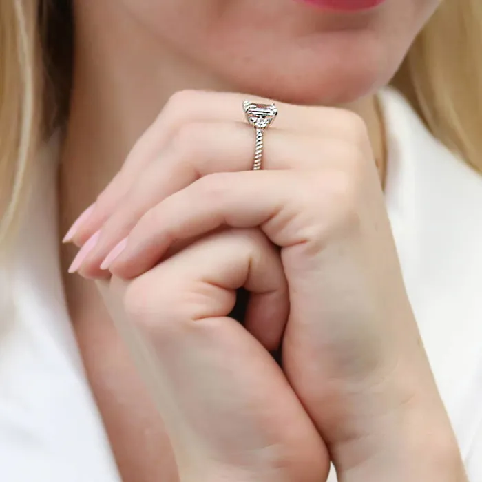 BERRICLE Rings 3Stone Woven 26ct Emerald Cut CZ Ring Set in Sterling Silver