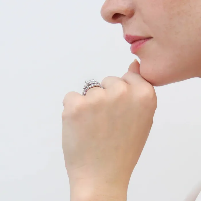 BERRICLE Rings 3Stone Woven 26ct Emerald Cut CZ Ring Set in Sterling Silver