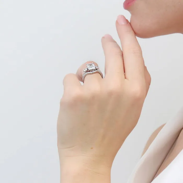BERRICLE Rings 3Stone Woven 26ct Emerald Cut CZ Ring Set in Sterling Silver
