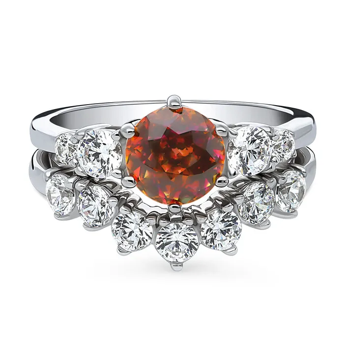 BERRICLE Rings 7Stone Solitaire Red Orange CZ Ring Set in Sterling Silver