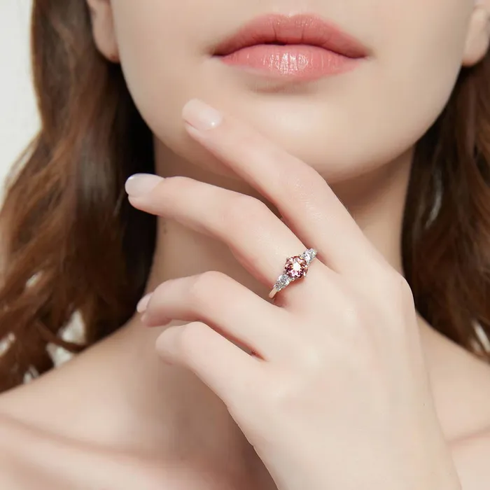 BERRICLE Rings 7Stone Solitaire Red Orange CZ Ring Set in Sterling Silver